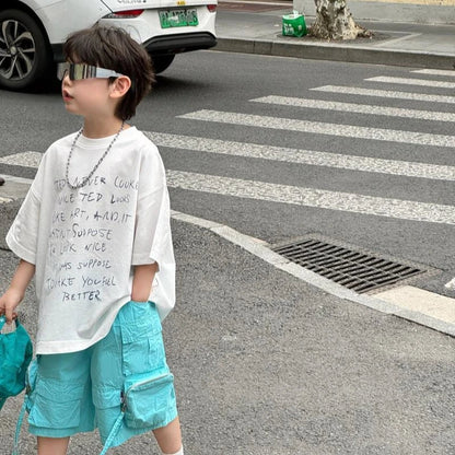 2026 Summer New Korean Style Handsome Baby Boy Letter Print Casual Short Sleeve T-Shirt