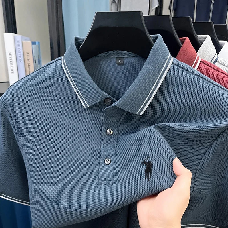 Fashion brand 100% cotton summer new item men's original pony embroidered polo shirt comfortable and breathable short sleeve top