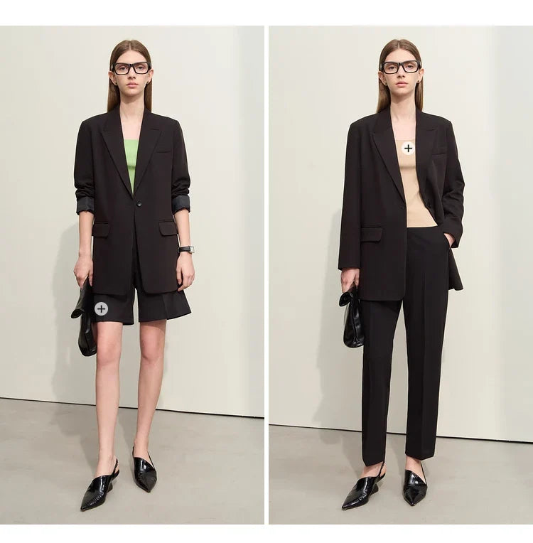 Minimalism Blazer for Women Korean 2023 Sping New Loose Office Lady Women's Jacket Fashion Black Solid Female Coat 12321065
