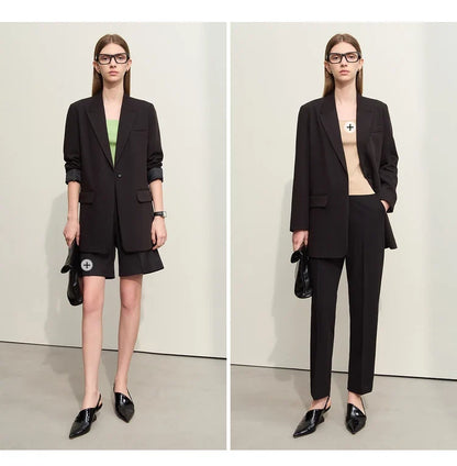 Minimalism Blazer for Women Korean 2023 Sping New Loose Office Lady Women's Jacket Fashion Black Solid Female Coat 12321065