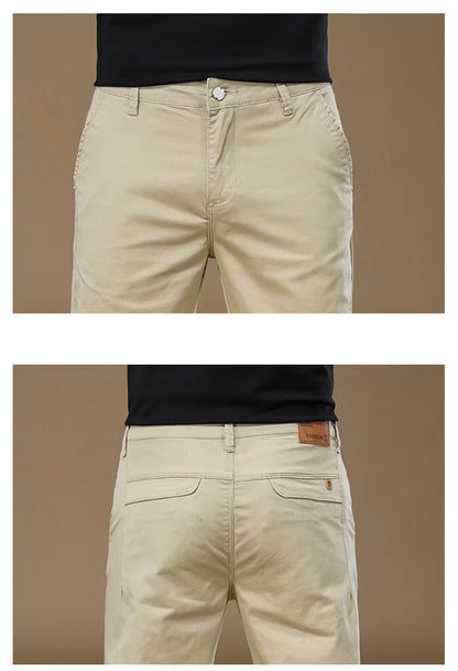 97% Cotton Cargo Style Casual Pants Men's Splicing Straight Fashion Elastic Business Trousers Spring Autumn Male Clothes Pants
