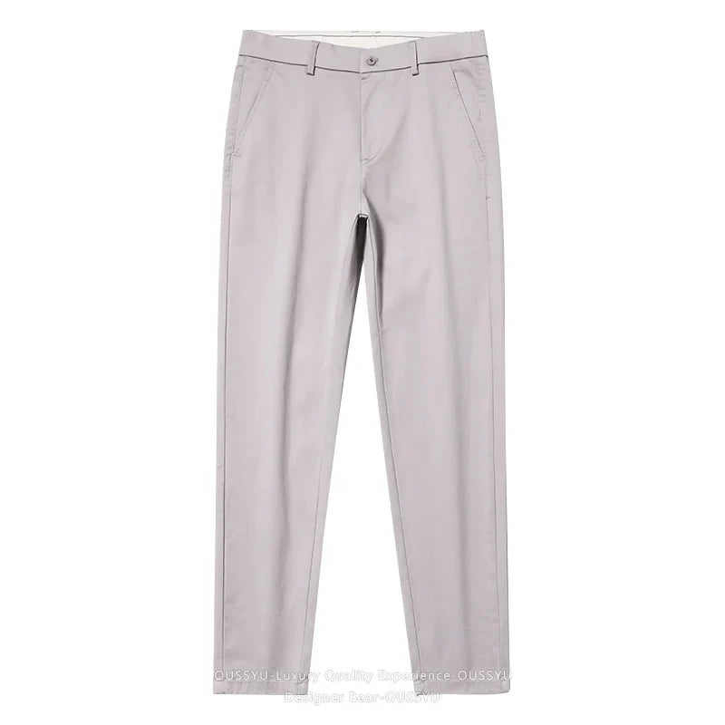 High Quality Summer Men's White Ankle Length Casual Pants 97%Cotton Breathable Straight Business Slim Work Chino Trousers Man
