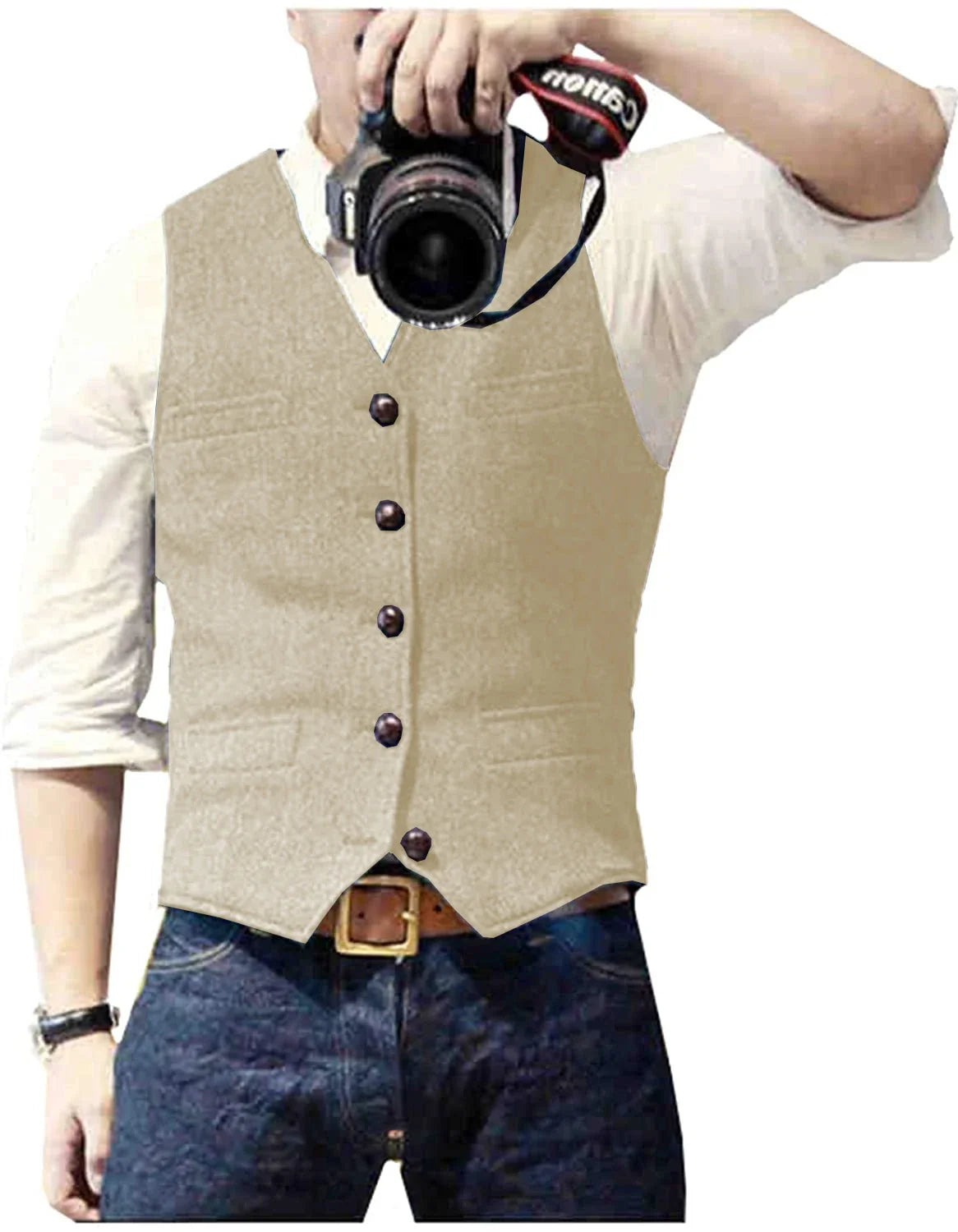Men's Casual Classic Suit Vest V Neck Herringbone Tweed Slim Fit Business Waistcoat For Wedding