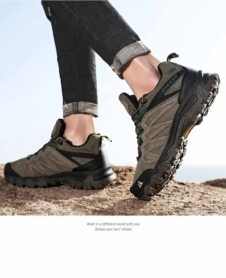 High Quality Leather Hiking Shoes Durable Outdoor Sport Men Trekking Leather Shoes Lace-Up Climbing Hunting Sneakers