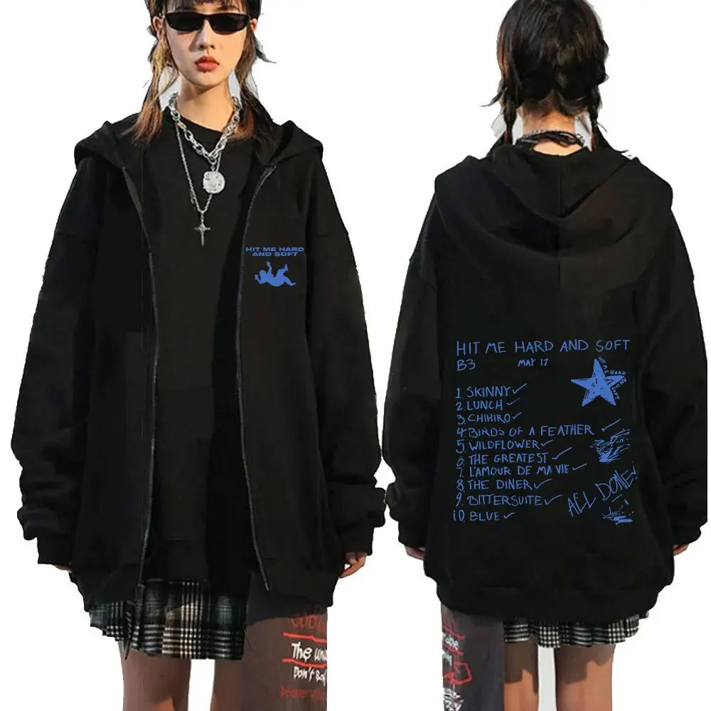 Hit Me Hard and Soft 2025 Tour Zipper Hoodies Men Women Harajuku Pullovers Fashion Hip Hop Zip Up Sweatshirts Jackets Fans Gift