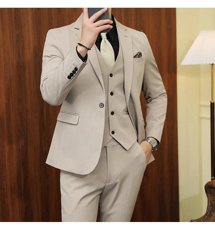 S-7XL Jacket Vest Pants Luxury Elasticity Boutique Fashion Men's Solid Color Casual Business Suit 3-piece Sets Groom Wedding
