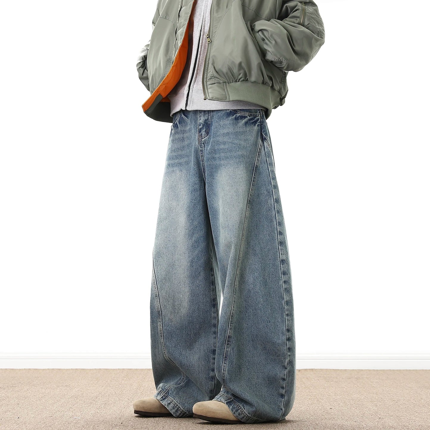 Wide Leg Denim Pants Male Loose Cowboy Mopping Trousers Baggy Men's Jeans Fashion Handsome Washed Streetwear Casual