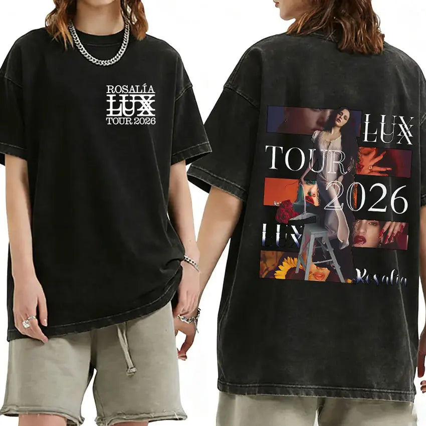 Rosalia Lux Tour Album 2025 Vintage Washed T Shirts Men Women Casual Oversized Cotton T-shirt Fashion Pop Print Clothing Tshirt