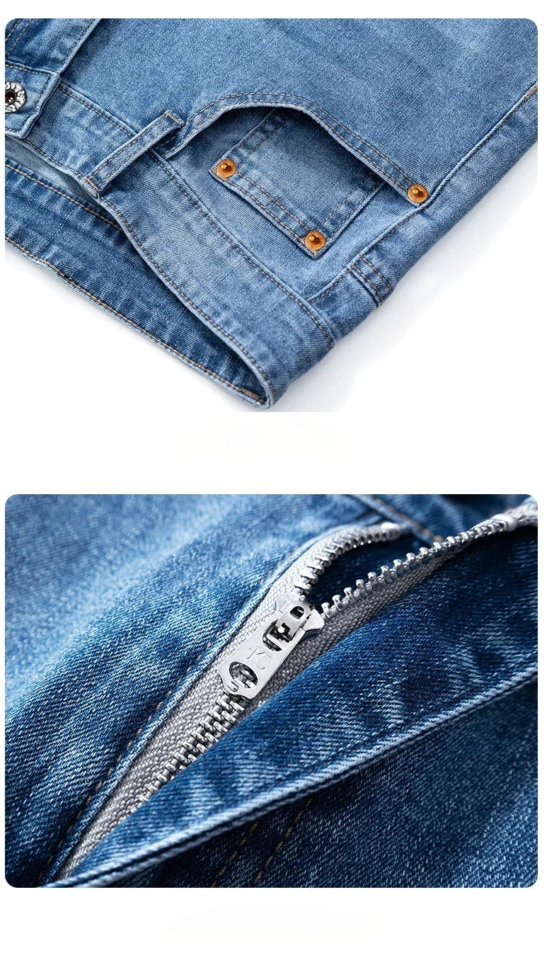 Summer Thin Straight Jeans Men's Clothing Soft Breathable Trousers Male Brand Comfortable Business Loose Denim Pants