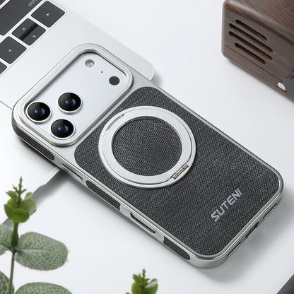 Faux Leather Magnet Wireless Charging Phone Case 360° Rotating Stand Ring Buckle Frosted Feel For iPhone 17 Pro Max 16 15