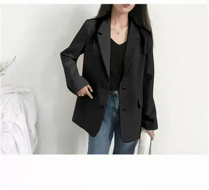 Elegant Casual Loose Long Sleeve Women's Small Suit Jacket Korean Style Spring Autumn Chic Polyester Fiber Button Decoration