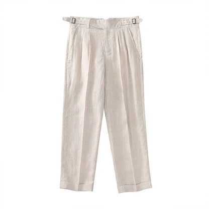 Men's 100% Linen Gurkha Pants - Italian Casual Style, Straight Leg, Relaxed Fit with Adjustable Waist, Old Money Aesthetic