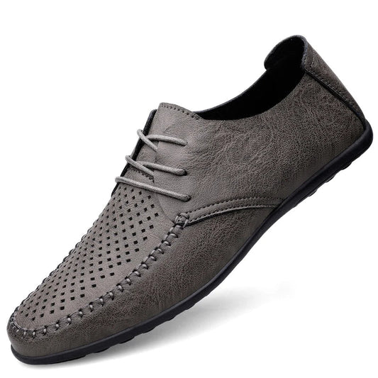 Summer Hollow Out Leather Shoes Men Luxury Italian Men Casual Handmade Moccasins Designer Breathable Boat Shoes