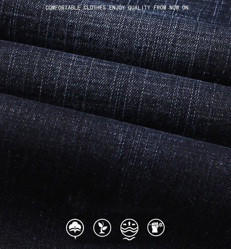 New Men's Fashion  Business Casual Stretch Slim Jeans Classic Trousers Denim Pants Male Black Blue