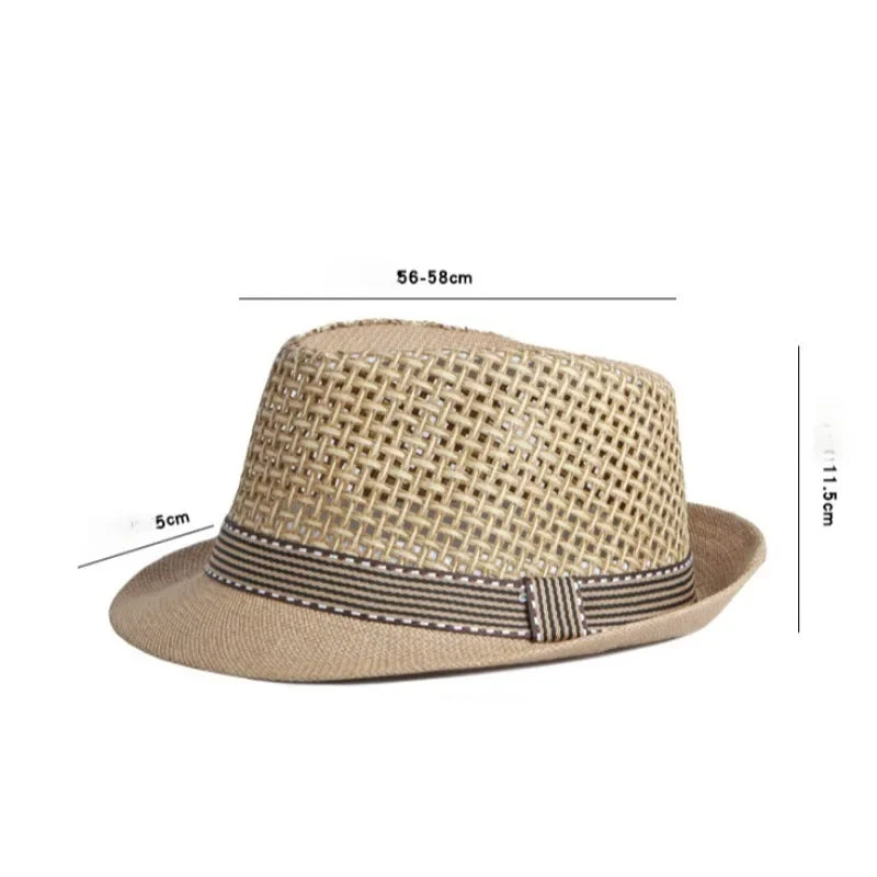Men's Hats Summer Breathable Straw Small Top Hat Women's Sun Protection Beach Hat British Retro Jazz Cap Mesh Fedora Black Hat