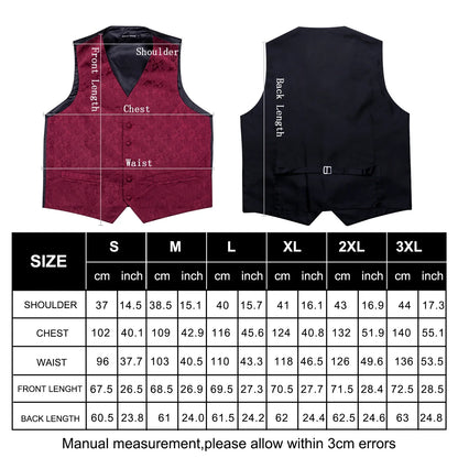 4PC Black Silk Mens Suit Vests Woven Floral Waistcoat Tie Pocket Square Cufflink Business Wedding Dress Waist Jacket