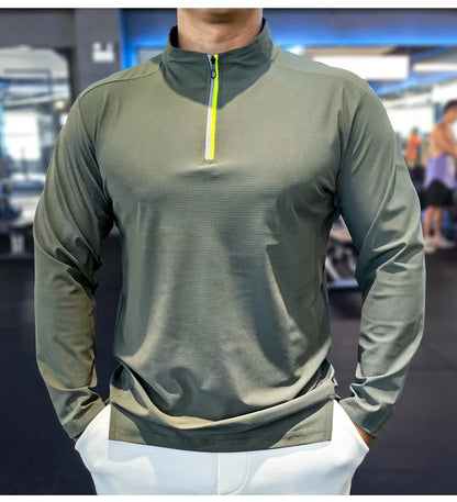 Stand-up Collar Sports Long-sleeved Men Autumn Outdoor Running Gym Fitness Training Clothes Elastic Quick-drying Breathable Top