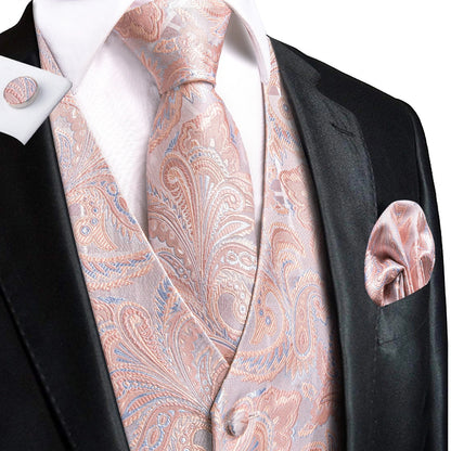 Elegant Purple Silk Mens Vests Tie Fashion Paisley Jacquard Sleeveless Jacket 4PC Hanky Cufflink Paisley Suit Waistcoats Wedding