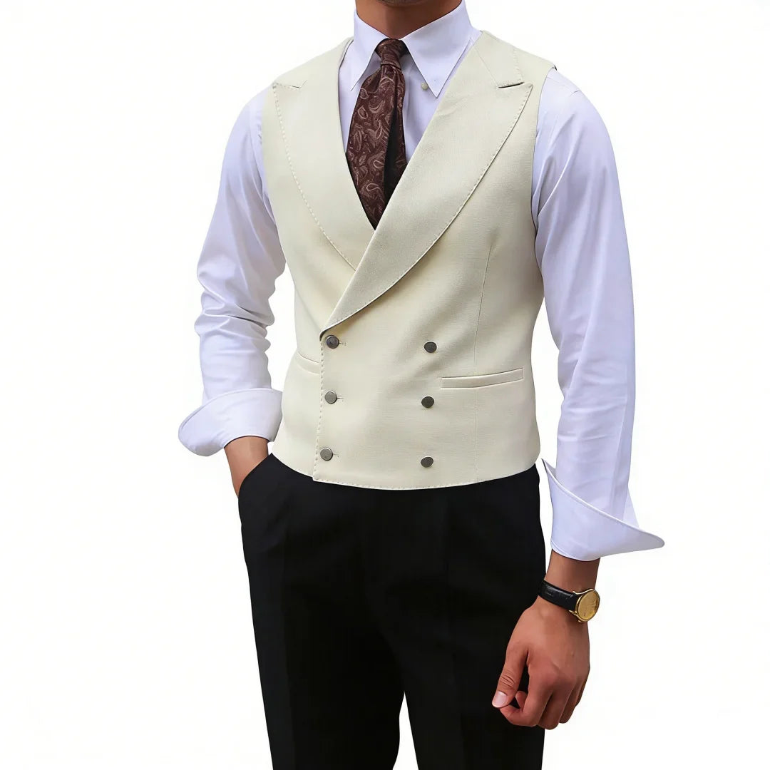 Men Vest Brown Solid Peaked Lapel Double Breasted Sleeveless Jacket Wedding Banquet Business Casual Slim Waistcoat
