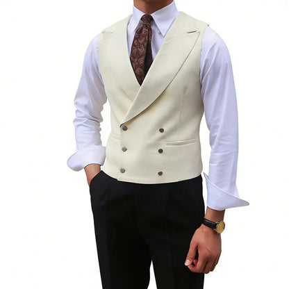 Men Vest Brown Solid Peaked Lapel Double Breasted Sleeveless Jacket Wedding Banquet Business Casual Slim Waistcoat