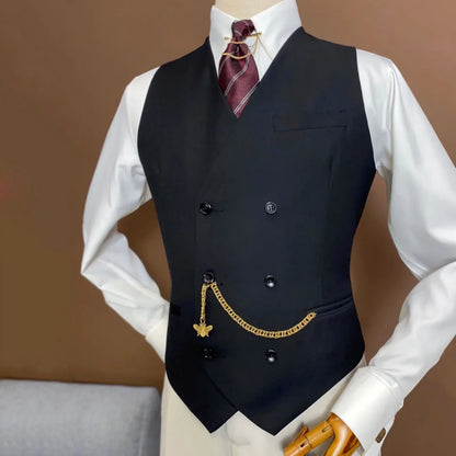 Men Vest Black Double Button V Neck Solid Waistcoat For Wedding Birthday Banquet Party Office Business Work Daily Men Suit Vest