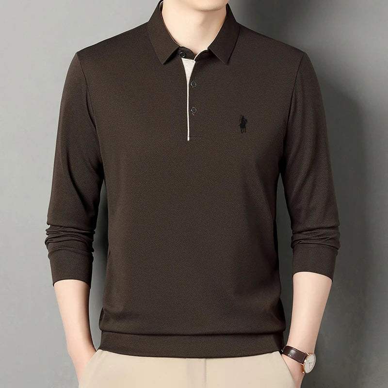 Spring and Autumn Pure Cotton Men's Long Sleeve Collar T-shirt Business Casual Fashion Comfortable Versatile Polo Shirt