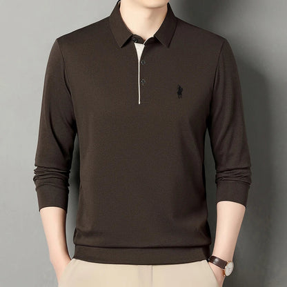 Spring and Autumn Pure Cotton Men's Long Sleeve Collar T-shirt Business Casual Fashion Comfortable Versatile Polo Shirt