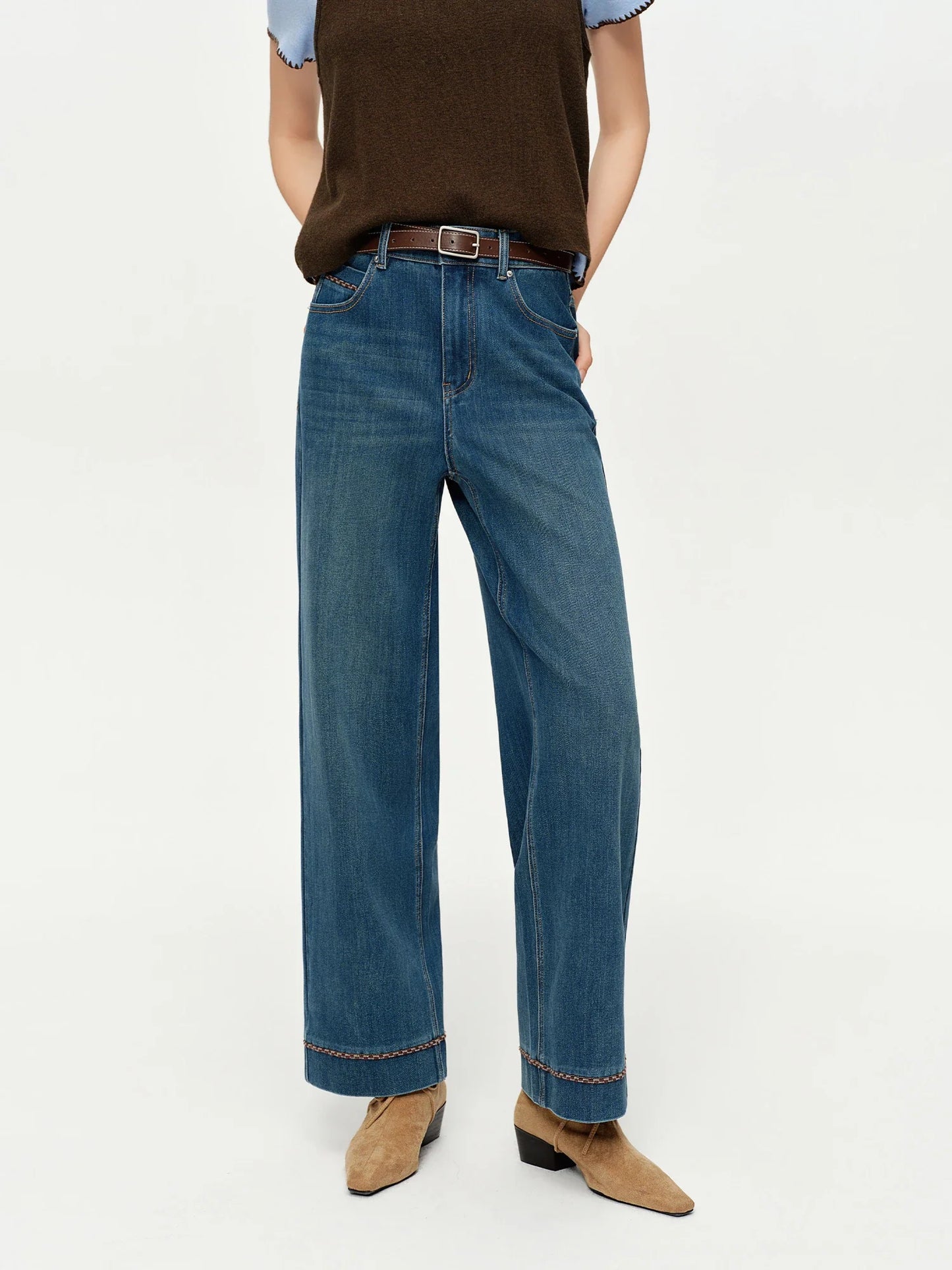 Double-length Jeans Women High-waisted Slim-fit Classic Straight Pants High Waist Elegant Office Lady Spring Trendy