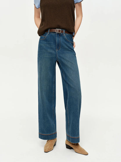 Double-length Jeans Women High-waisted Slim-fit Classic Straight Pants High Waist Elegant Office Lady Spring Trendy