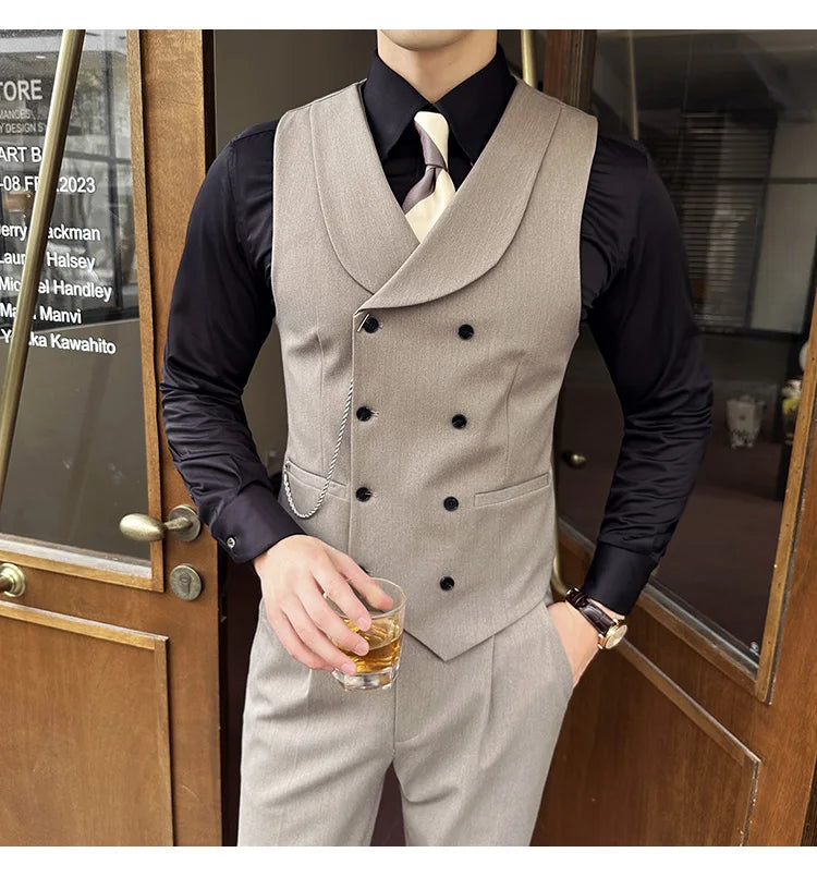 (1 Pcs Vest）2024 Latest Style Design Double Breasted Men Suit Vests Formal Groom Wedding Social Slim Fit Sleeveless Vest Coats