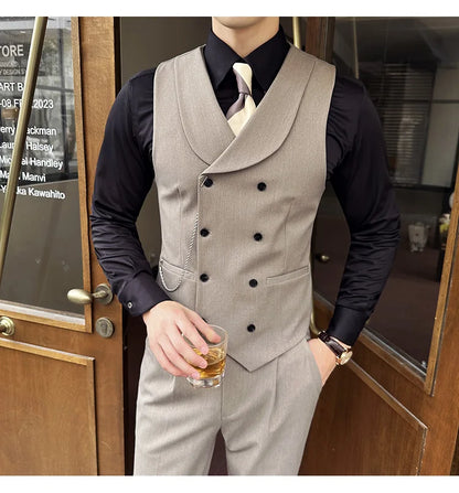 (1 Pcs Vest）2024 Latest Style Design Double Breasted Men Suit Vests Formal Groom Wedding Social Slim Fit Sleeveless Vest Coats