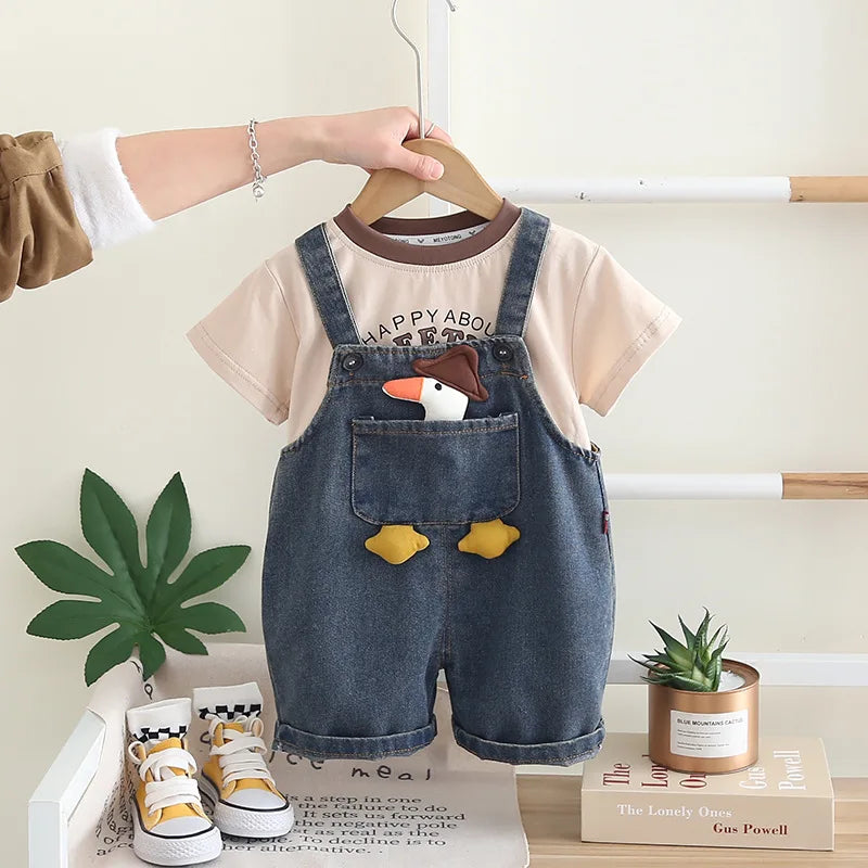New Summer Baby Boys Clothes Suit Children T-Shirt Overalls 2Pcs/Sets Kids Girls Clothing Infant Cartoon Toddler Costume Outfits