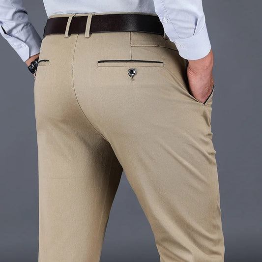 4 Colors 98% Cotton Casual Pants Men 2024 New Classic Style Straight Loose High Waist Elastic Trousers Male Brand Clothes