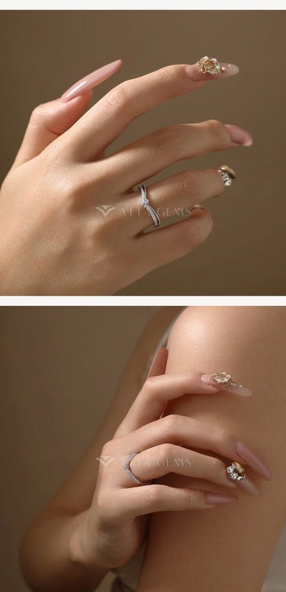 Stackable Synthetic Moissanite Ring for Women Handmade 925 Sterling Silver Yellow Gold plated Crown Wedding Band Jewelry