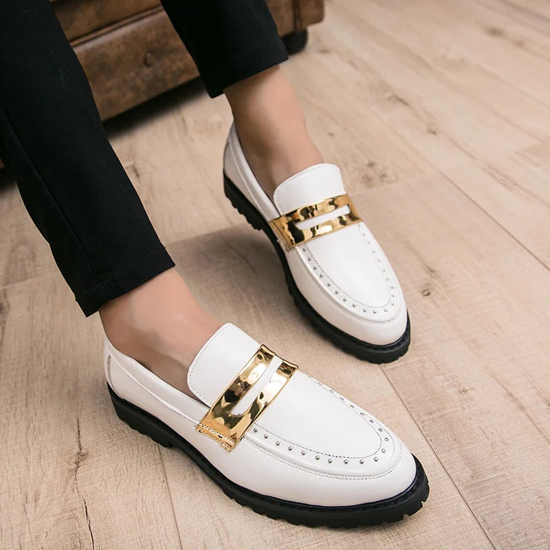 Fashion Classic Thick Sole Men's Penny Loafers Slip-On Business Dress Shoes Gentleman Metal Buckle Formal Black Shoes