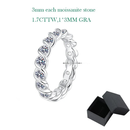 New 3mm Full Moisssanite Eternity Bands Sparkling Bride Wedding Women Rings 100% Pure 925 Silver Lab Diamond Jewelry