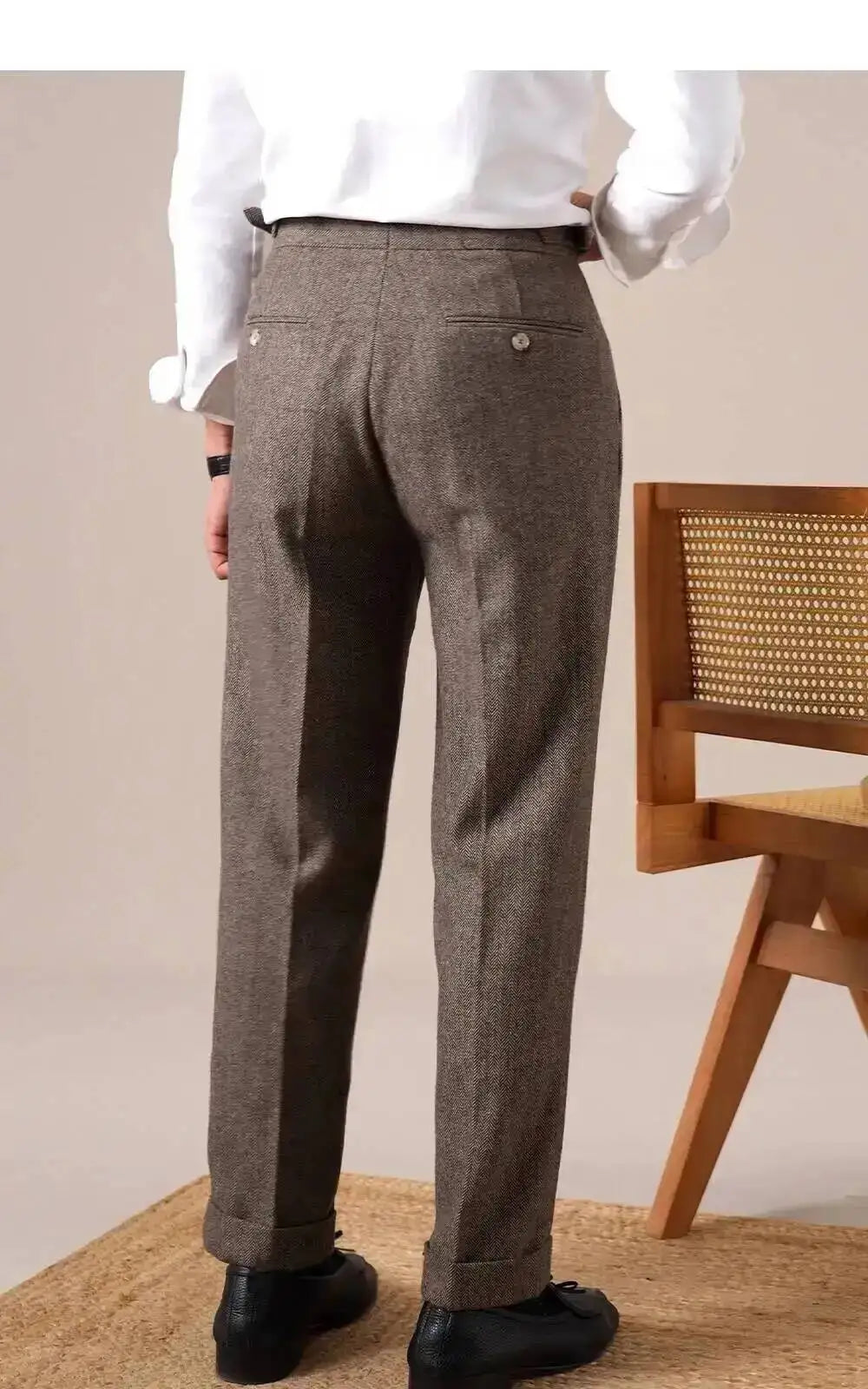 Autumn Herringbone Dress Pants For Men Naples Men's Wool Blend High Waist Social Casual Versatile Long Pants Office Trousers Men