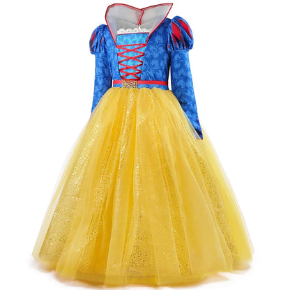 Girls Fairy Cosplay Costume Deluxe Snow White Puff Sleeve Princess Gown For Kids Carnival Halloween Birthday Party Role-Play