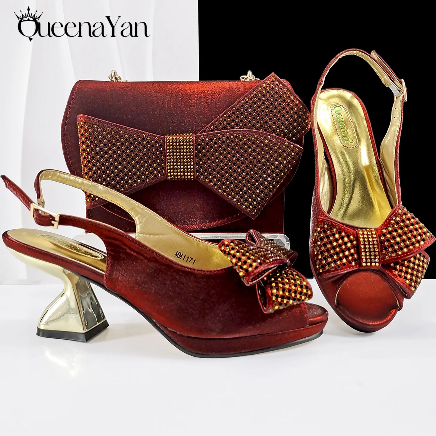 2025 New Rhinestone Design African Shoes & Bag Set in Olive  Open Toe Comfortable Women's High Heels Hot Sale on Instagram