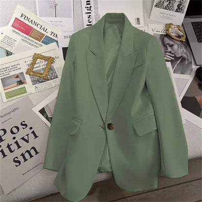 Elegant Office Lady Blazers Women Outerwears 2025Fashion Long Sleeve Single Button Blazer New Autumn Casual Female Coats Jackets