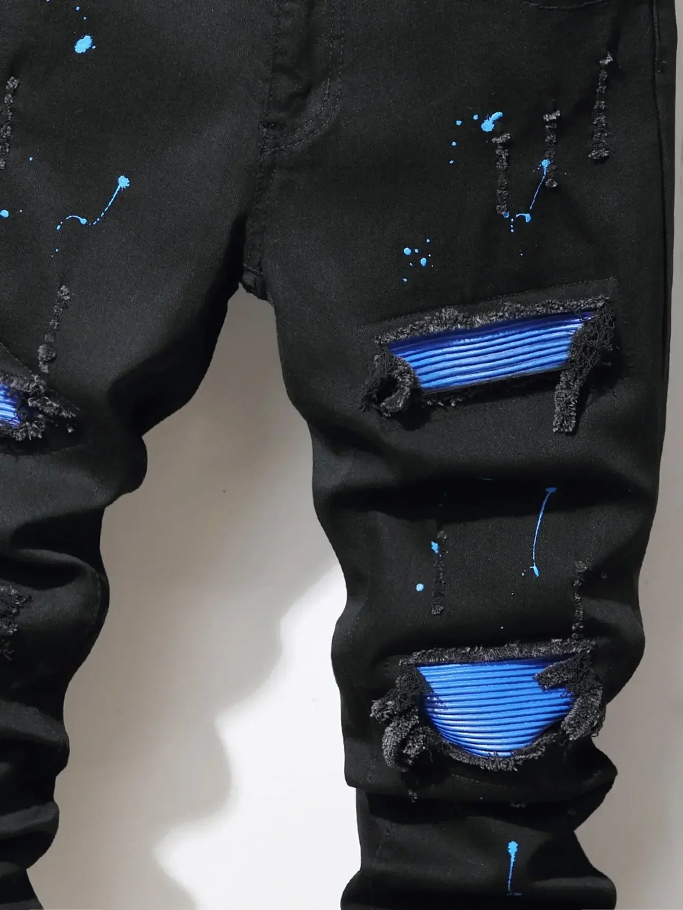 High Stretch Men's Ripped Jeans for Men Cool Skinny Slim Denim Pants Patchwork Hip Hop Black Blue Casual Jogging Trousers