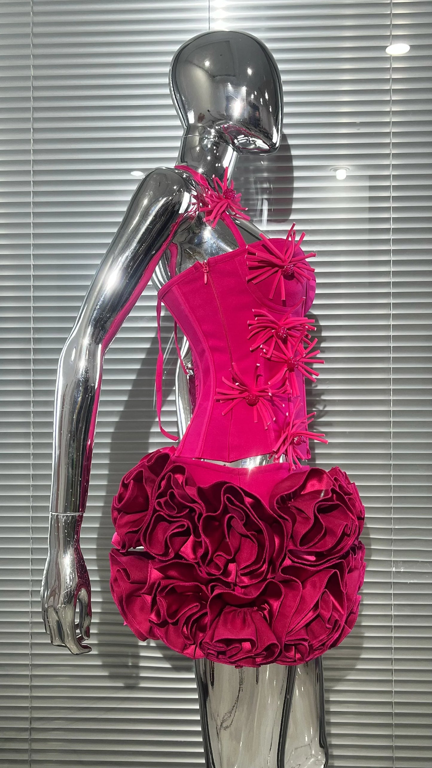 Black Red Color Women Sexy Strapless Laced-up Tops Florlas Bodycon Mini Skirt Set Celebrate Birthday Party Cocktail Dress