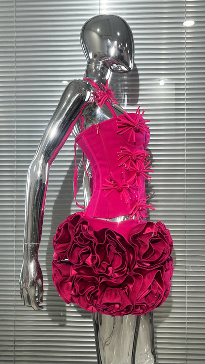 Black Red Color Women Sexy Strapless Laced-up Tops Florlas Bodycon Mini Skirt Set Celebrate Birthday Party Cocktail Dress