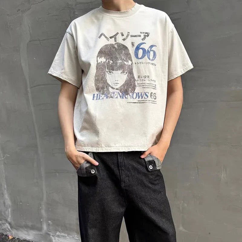 Japanese Anime Comic Print Cotton Oversized T-shirt Harajuku Summer Streetwear Loose Fashion Short Sleeve Top for Women Ins