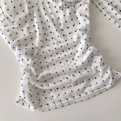 Polka Dot Holiday Top Women Strapless Backless Ribbons Sheer Spicy Girl Camisole 2026 Summer Mesh Hotsweet Sexy Camis
