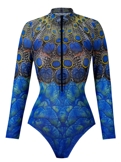 One Piece Sun Protection Swimwear 2026 Women Long Sleeved Print Swimsuit Female Sports Bathers Swimming Bodysuit Beach купальник