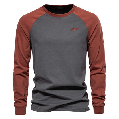 T-shirts 100% Cotton Long Sleeve O-neck Pactwork Casual T shirts for Men New Spring Designer Tees Men Clothing