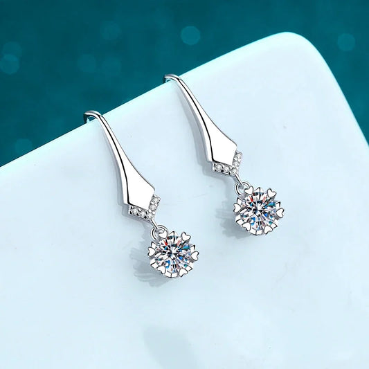 1ct 0.5ct D Color Moissanite Drop Earrings For Women S925 Silver Lab Diamond Engagement Wedding Party Snowflake Earring