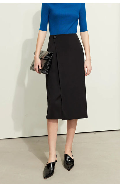Minimalism Women Skirts 2024 Spring New Asymmetric Lap Piece A-line Solid Trendy Commuter Mid-Calf Skirt For Lady 12421040