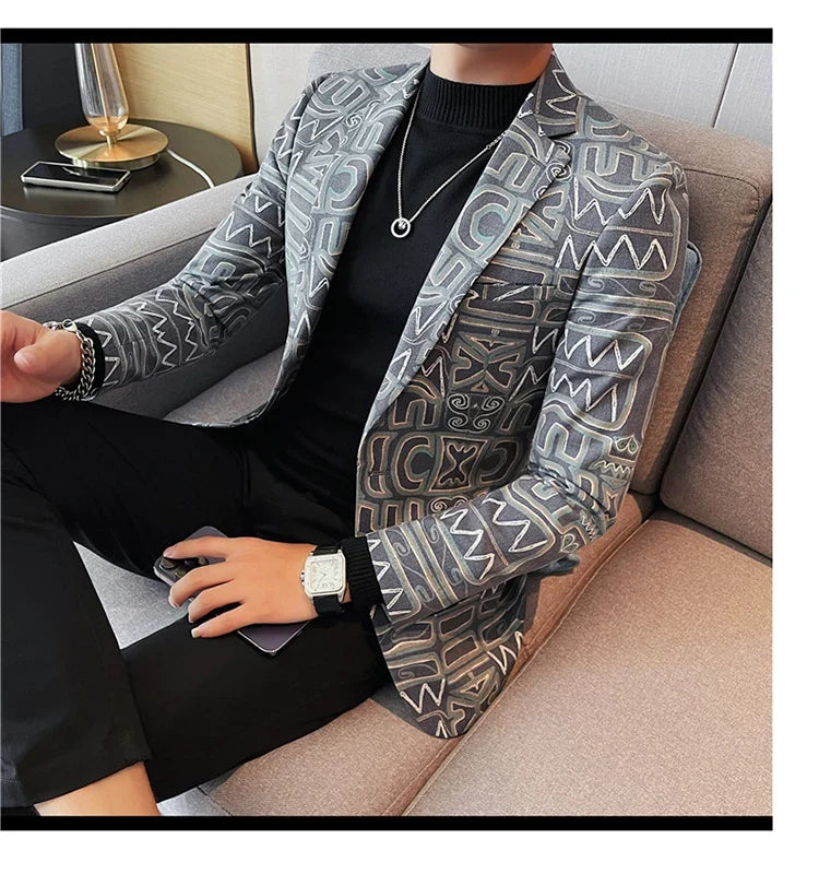 High Quality Men's Printed Suit Jacket for Men Autumnn Fashion Slim Fit Casual Business Blazers Wedding Social Dress Coats 4XL-M